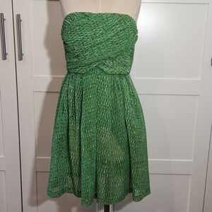Broadway & Broome Green Geometric Print Strapless Mini Dress - Size 12